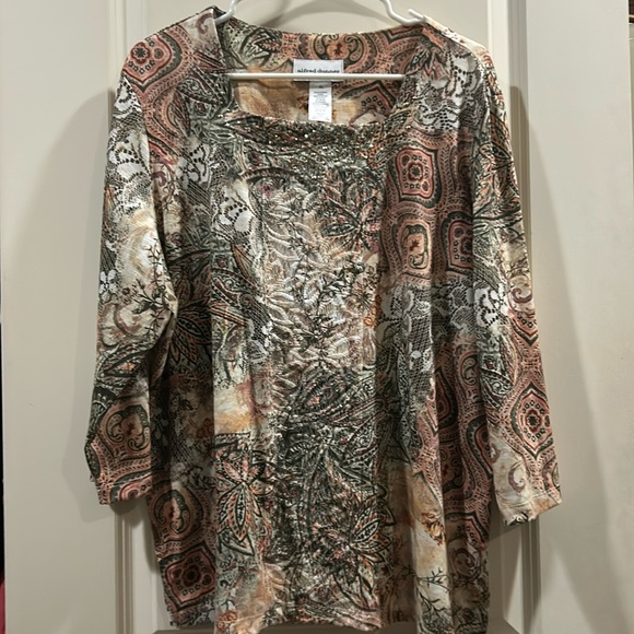 Like New! Alfred Dunner Floral Square Neck Studs/Lace detail Top 3/4 sleeve XL - Picture 1 of 9